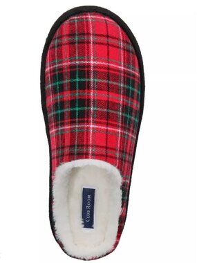 Club Room Mens Plaid Slippers Red